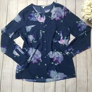 silence + noise Navy Floral Print Long Sleeve Top